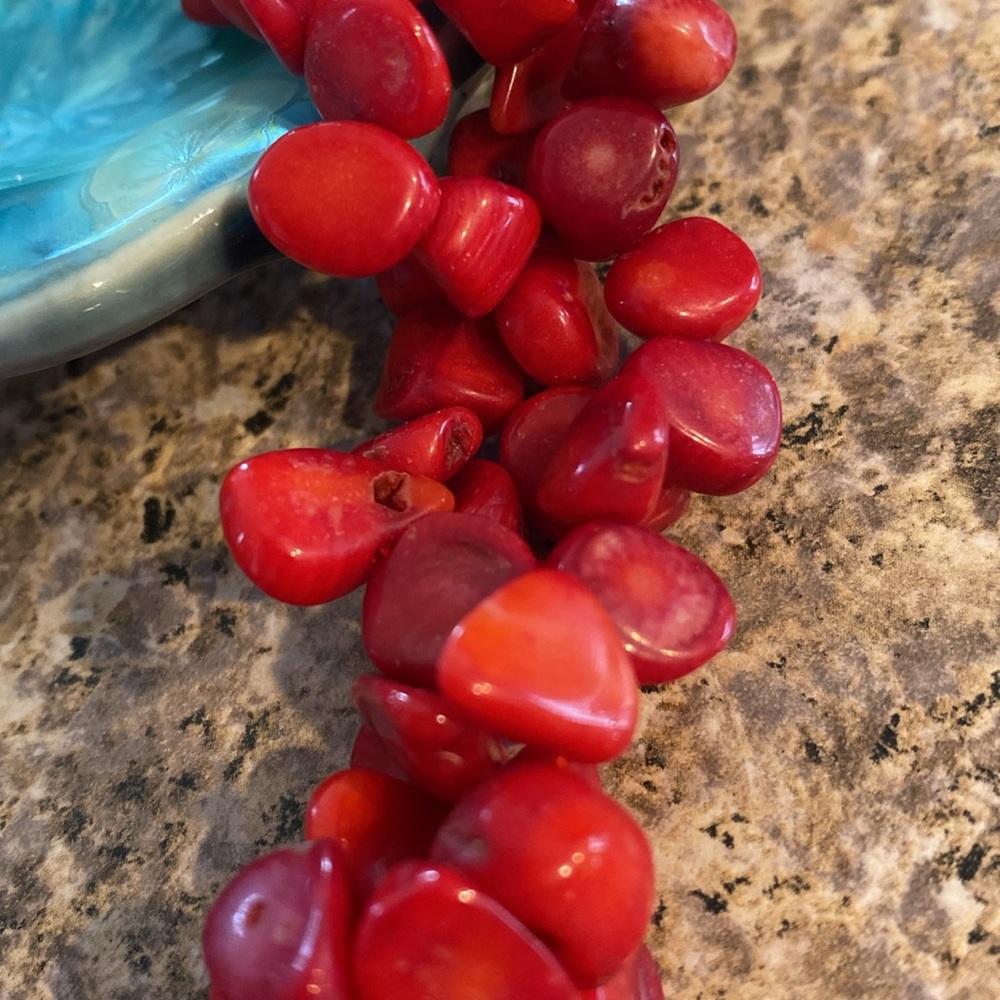 Multi Strand Chunky Red Dyed Coral and Sterling Silver Necklace 925 LUC - Picture 7 of 11